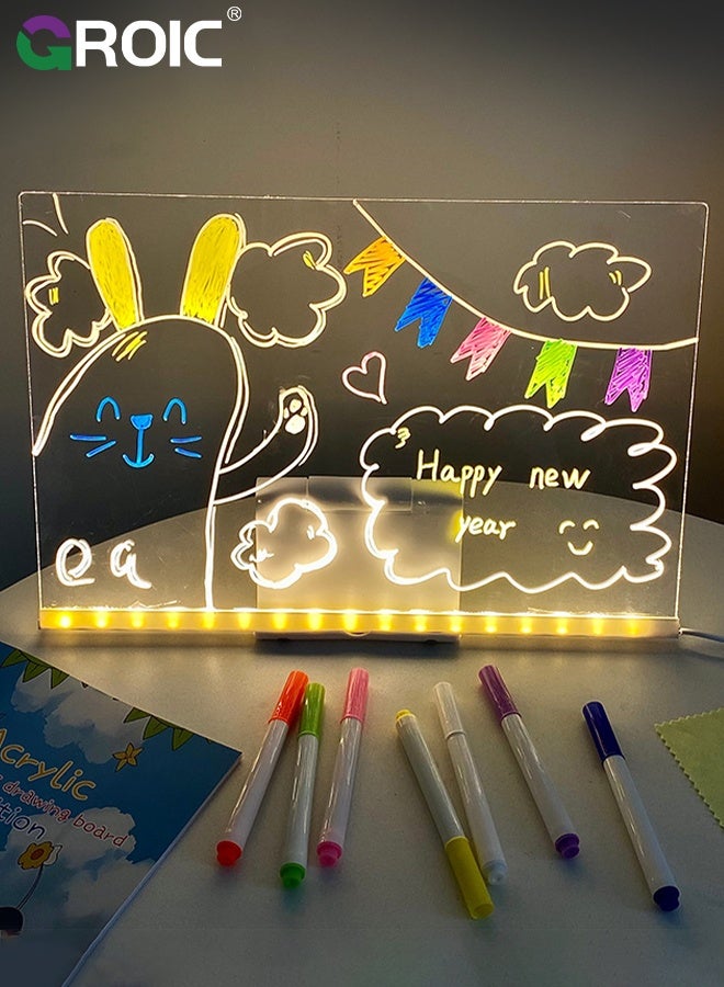 GROIC لوحة ملاحظات LED ملونة، 20X30X20CM، لوحة رسائل أكريليك مضيئة، لوحة أكريليك قابلة للمسح الضوئي، لوحة رسم LED مع حامل، 7 علامات، للمكتب والمدرسة والمنزل، لوحة جرافيتي للأطفال - Image 1