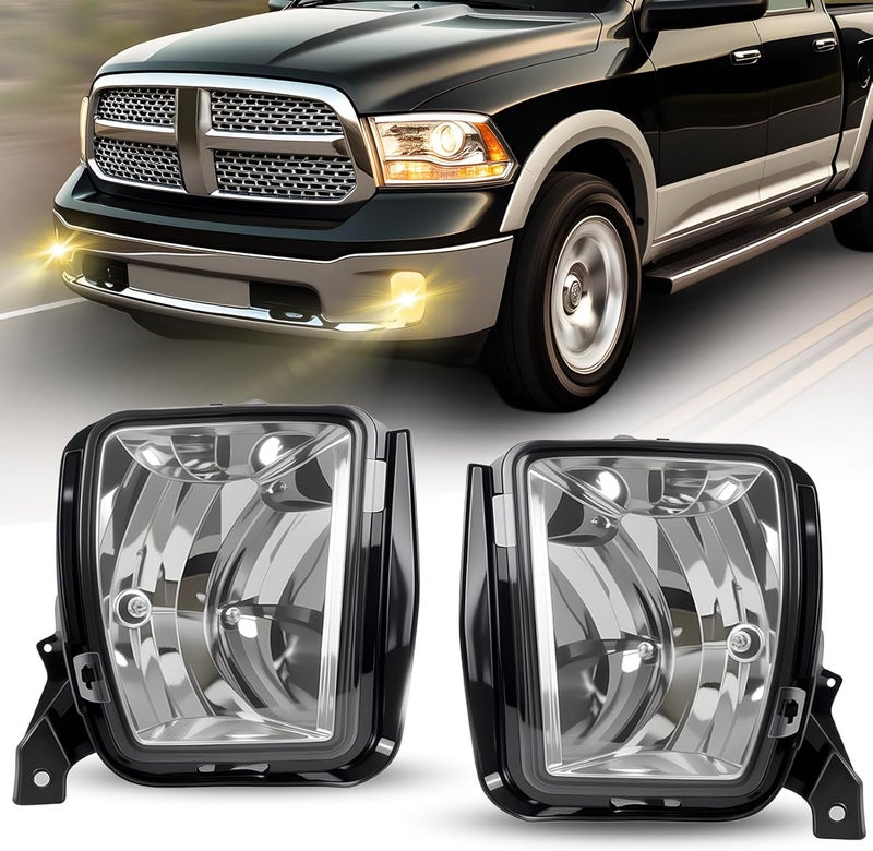 Shocklight Fog Lights for 2013-2018 Ram 1500 & 2019-2021 Ram 1500 Classic - Clear Lens Front Bumper Driving Lamps - Image 1