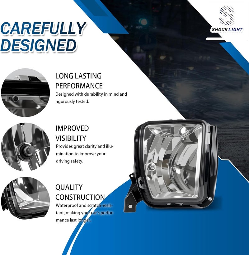 Shocklight Fog Lights for 2013-2018 Ram 1500 & 2019-2021 Ram 1500 Classic - Clear Lens Front Bumper Driving Lamps - Image 3