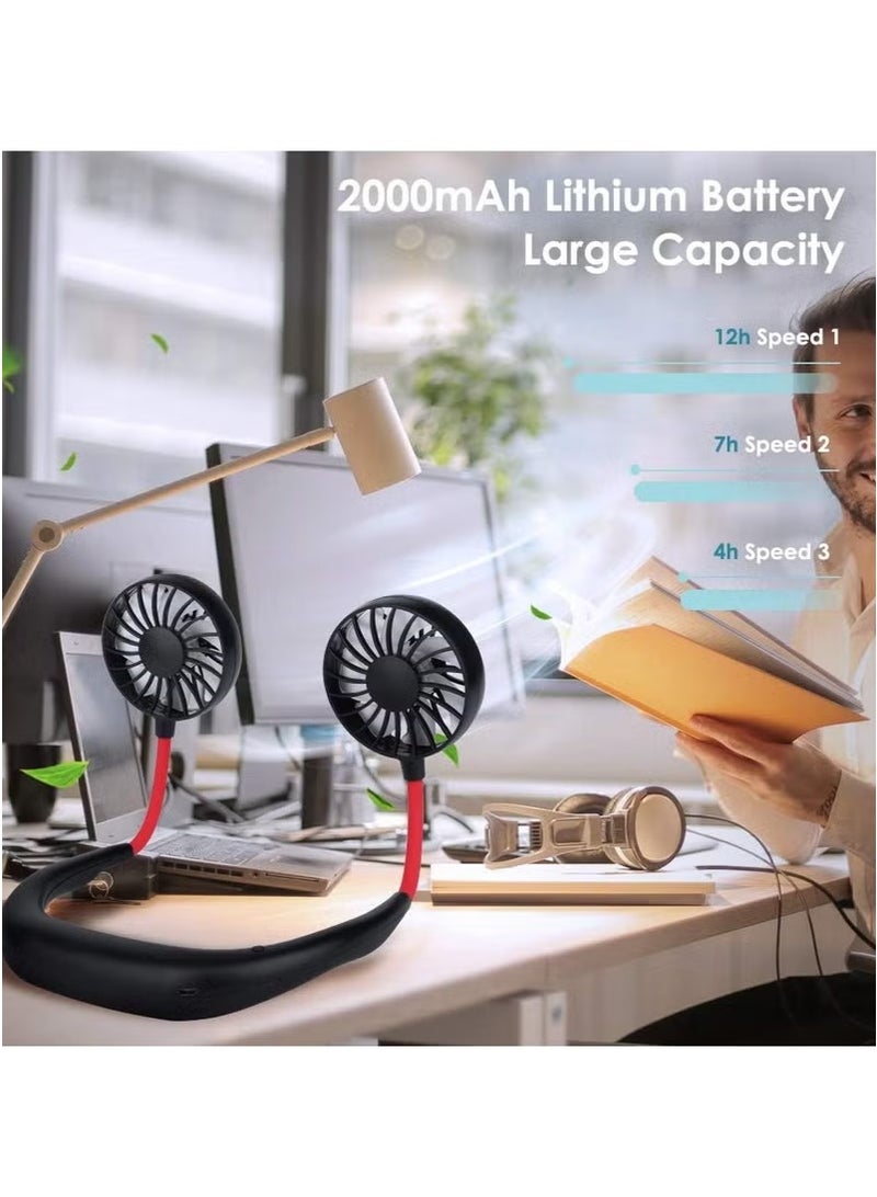 Denx Portable Personal Neck Fan with Neckband, Rechargeable and Wearable with Headphone Design, USB Port, 3 Speeds for Cooking, Cleaning, Errands, Hot Flashes, Travel, Office, 1W, Black-Red - Image 4