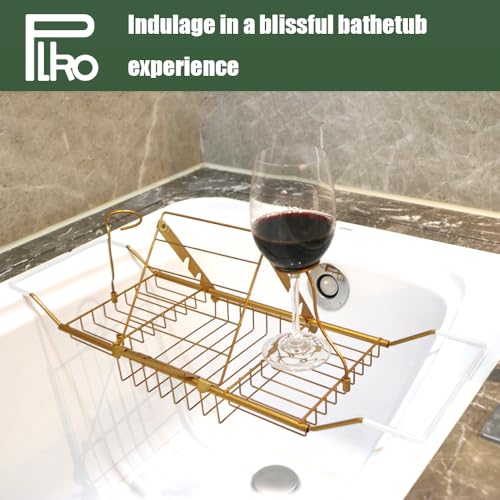 PLKO Bathtub Tray,Stainless Steel Shower Bathtub Caddy Tray with Removable Book Holder Red Wine Rack Holder, for Home Kitchen Bathroom,Gold - Image 4