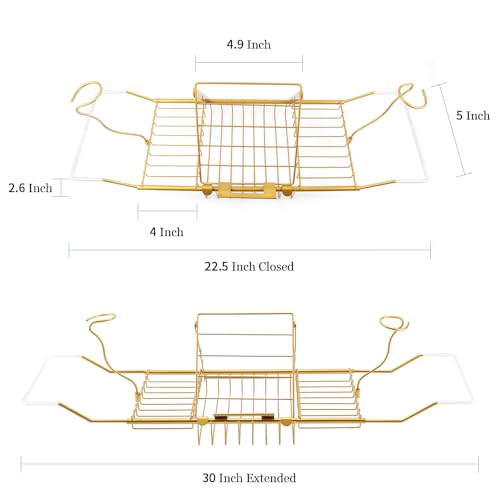 PLKO Bathtub Tray,Stainless Steel Shower Bathtub Caddy Tray with Removable Book Holder Red Wine Rack Holder, for Home Kitchen Bathroom,Gold - Image 3