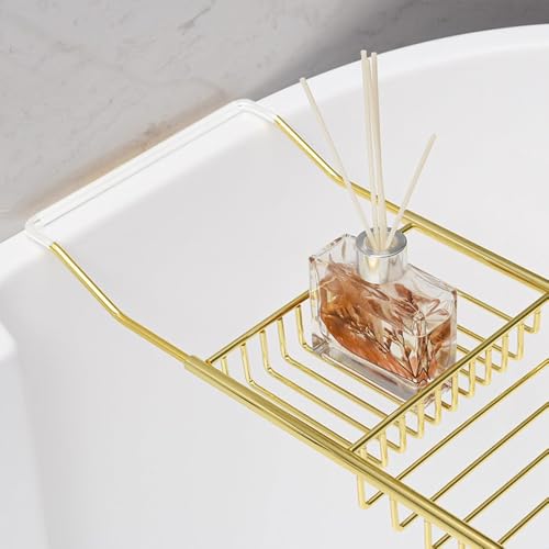 PLKO Bathtub Tray,Stainless Steel Shower Bathtub Caddy Tray with Removable Book Holder Red Wine Rack Holder, for Home Kitchen Bathroom,Gold - Image 5