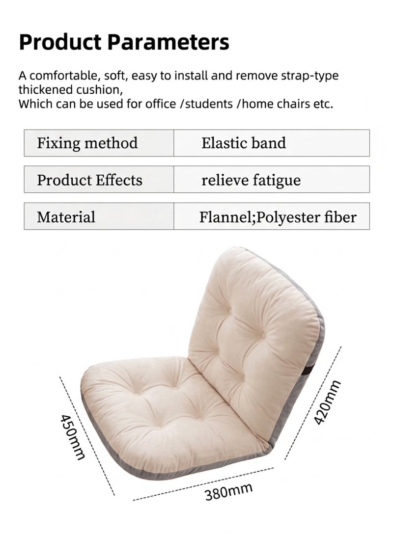 Reelyo Integrated Chair Cushion with Backrest, Soft Flannel Velvet Tufted Chair Pad, High-Elastic PP Cotton Filling Anti-Deform Seat Cushion with Double Non-Slip Fixing Straps, Multi-Purpose Cushion for Home Office Dining Bedroom Car Seat Patio, Beige 38×45×42cm - Image 2