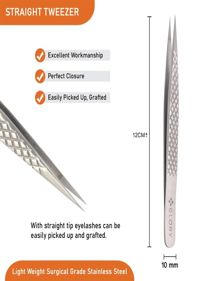 Glory ملقط مجد لعزل وتمديد الرموش الكلاسيكية، ملقط ذو طرف مدبب مستقيم، ملقط متعدد الأغراض من الفولاذ المقاوم للصدأ لعزل الرموش - Image 4