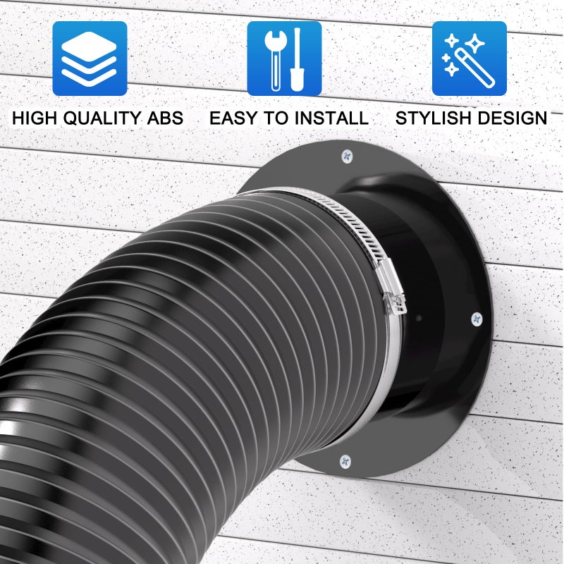 Hon&Guan Duct Connector Flange 6 Inch, Plastic 6 Inch Dust Collection Fittings Dryer Vent Connector Flange For Heating Cooling Ventilation System, Black. - Image 2