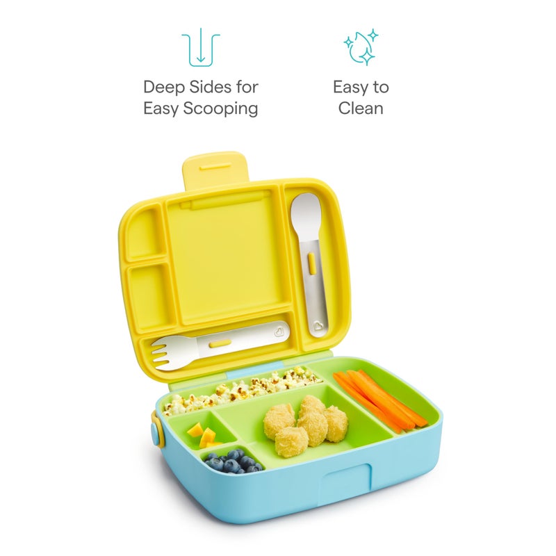 Munchkin Lunch Bento Box for Kids and Toddlers, Includes Stainless Steel Utensils, BPA-Free, 18 Months and Up, Blue/Green/Yellow - Image 4