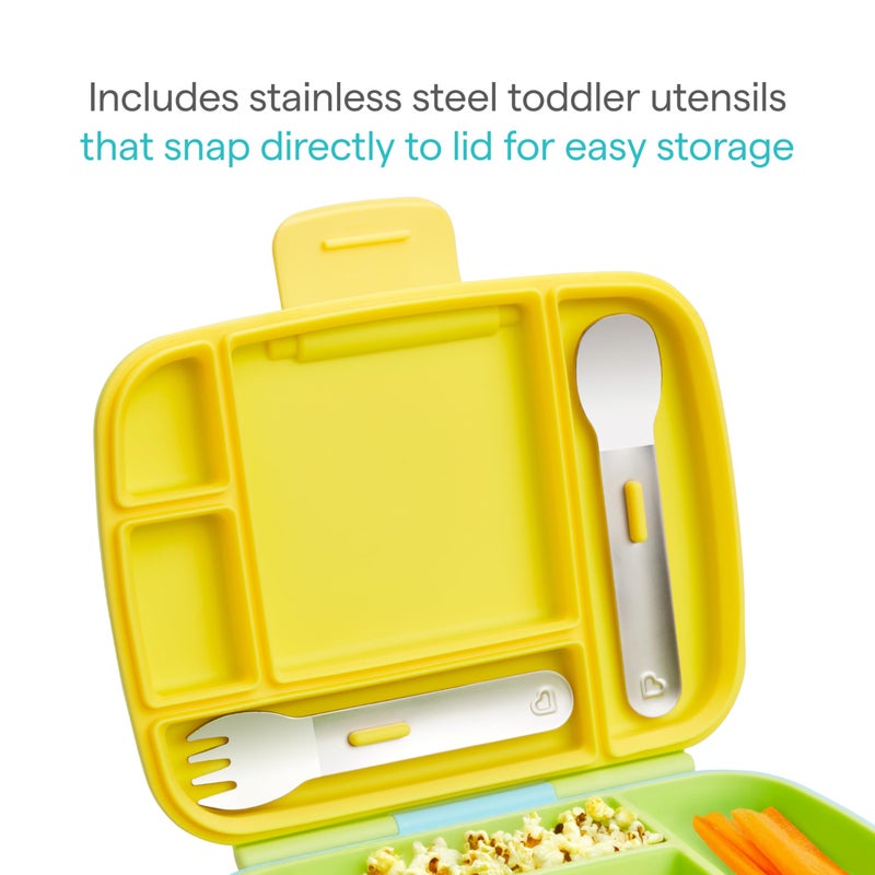 Munchkin Lunch Bento Box for Kids and Toddlers, Includes Stainless Steel Utensils, BPA-Free, 18 Months and Up, Blue/Green/Yellow - Image 3