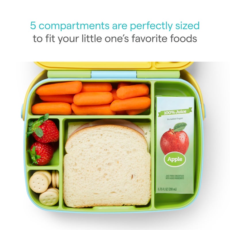 Munchkin Lunch Bento Box for Kids and Toddlers, Includes Stainless Steel Utensils, BPA-Free, 18 Months and Up, Blue/Green/Yellow - Image 2