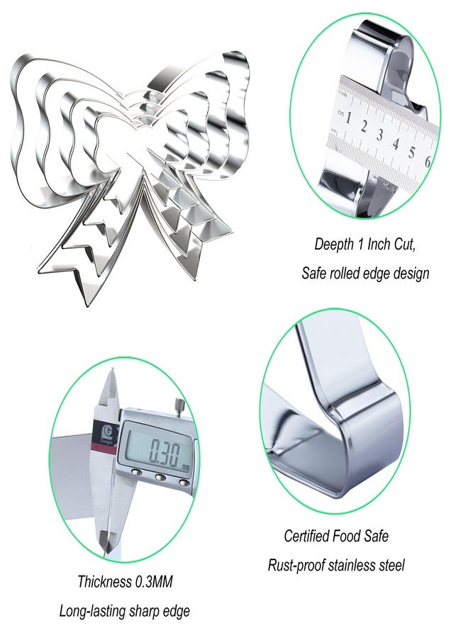 QAAQS Bow Cookie Cutter Set - 5 inch, 4 inch, 3 inch, 2 inch - 4 Piece Ribbon Bow Tie Bowtie Bowknot Cookie Cutters Shapes Molds - Stainless Steel - Image 3