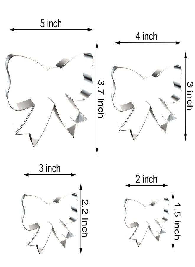 QAAQS Bow Cookie Cutter Set - 5 inch, 4 inch, 3 inch, 2 inch - 4 Piece Ribbon Bow Tie Bowtie Bowknot Cookie Cutters Shapes Molds - Stainless Steel - Image 2