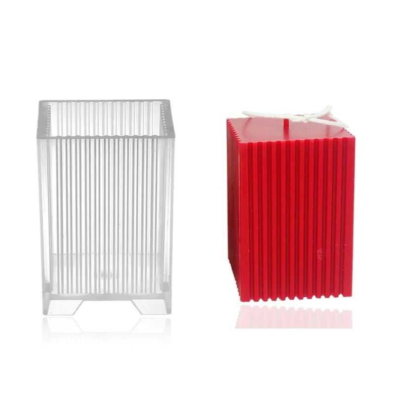 SOFTCREATO Square Cube Striped Pillar Candle Mold I Cube Ribbed Geometric Pillar Acrylic Candlestick Wax Beeswax Mould I for DIY Handmade Cake Dcor Aromatherapy Candles Making Home Wedding Party Decoration 5 X 85 CM
