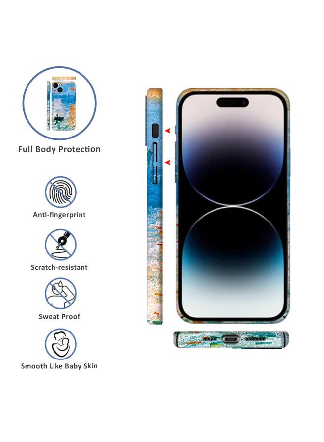Apple iPhone 14 Art Oil Painting Phone Case - Claude Monet Sunrise Impression - Full Pack Frosted Cool Creative Lens Anti Drop Case  - Image 3