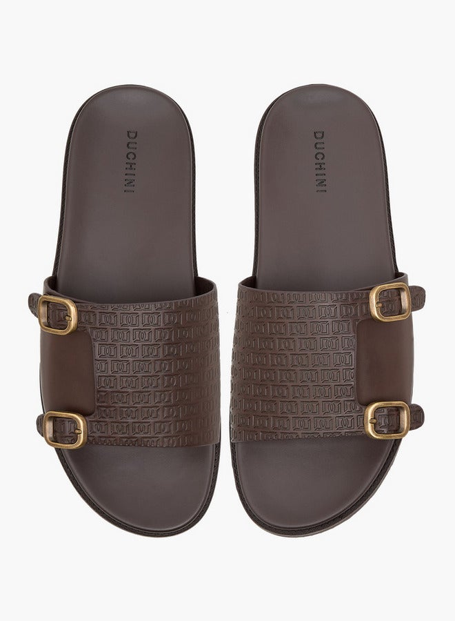 DUCHINI Men's Monogram Embossed Slip-On Comfort Sandals  - Image 1