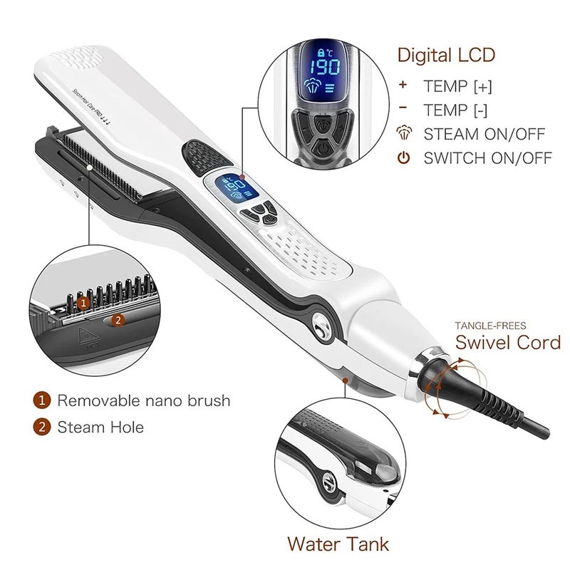 UKLISS Electric Steam Hair Straightener Professional Ceramic Wide Curling Flat Iron Hair Plates Lcd Display Hot Comb Straightening - Image 3