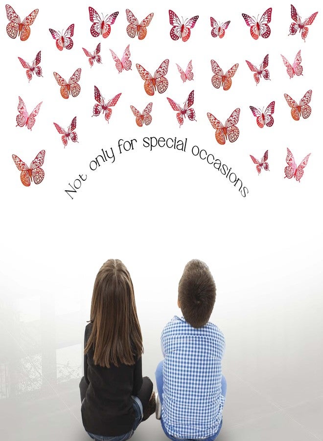 Seyal Red 3D Butterfly Wall Decor - 48 Pcs Removable Butterfly Wall Stickers in 4 Styles and 3 Sizes for Birthday Parties, Home Wall Décor,Living Room, Wedding Backdrop, Celebration and DIY Decoration - Image 4