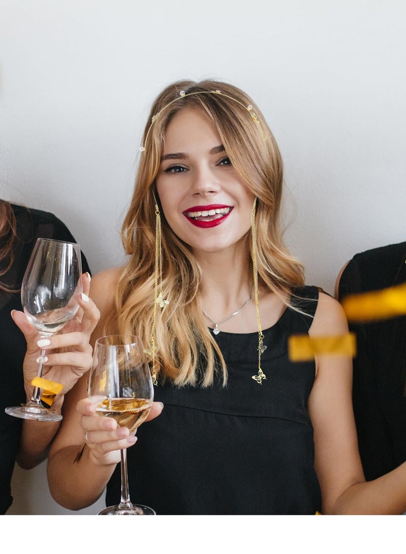 Excefore Wedding Butterfly Headband for Women, Shinny Rhinestone Tassel Head Chain Crystal Pearl Headpieces Decorative Elegant Headwear Hair Hoop Band Headdress Hair Accessories for Women Girls - Image 5