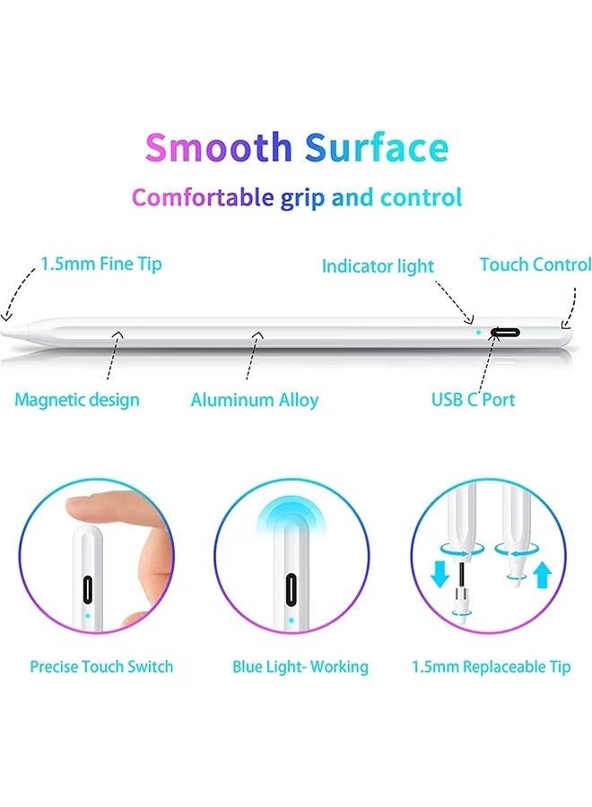 Stylus Pen for Touch Screens – Rechargeable 1.2mm Fine Point with Palm Rejection Active Smart Pencil, Universal Digital Touch Screen Pen for iOS & Android Devices - Image 2