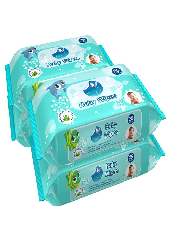 GLIDER [ NEW LAUNCH ] GLIDER Baby Wipes | 25 Wipes/Pack | Soft and Thick with 98% Water | Aloe Vera & Vitamin E | (Pack of 4 (100 Wipes) - Image 1