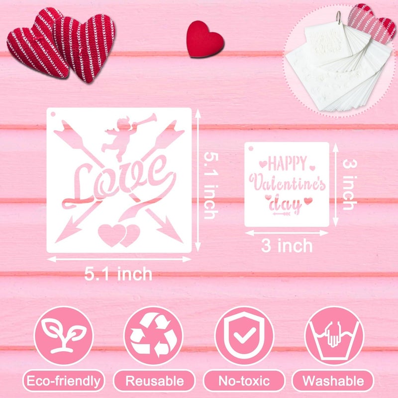 Duozea 50 Pieces Valentine Stencils for Painting on Wood, Reusable Heart Love Valentines Stencil Templates for Happy Valentine Ornaments Envelopes DIY Crafts Supplies - Image 2