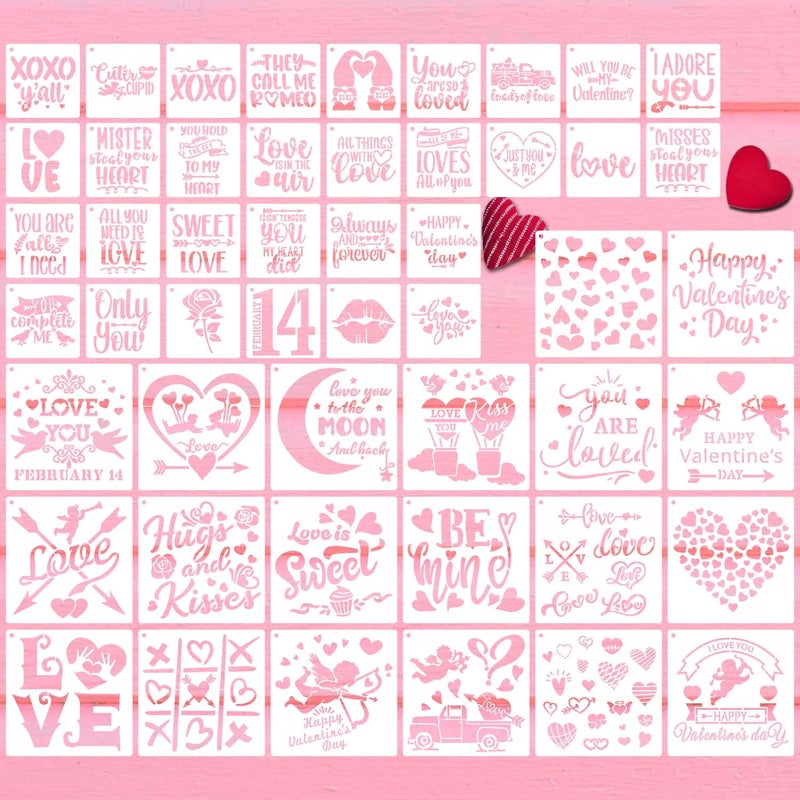 Duozea 50 Pieces Valentine Stencils for Painting on Wood, Reusable Heart Love Valentines Stencil Templates for Happy Valentine Ornaments Envelopes DIY Crafts Supplies - Image 1