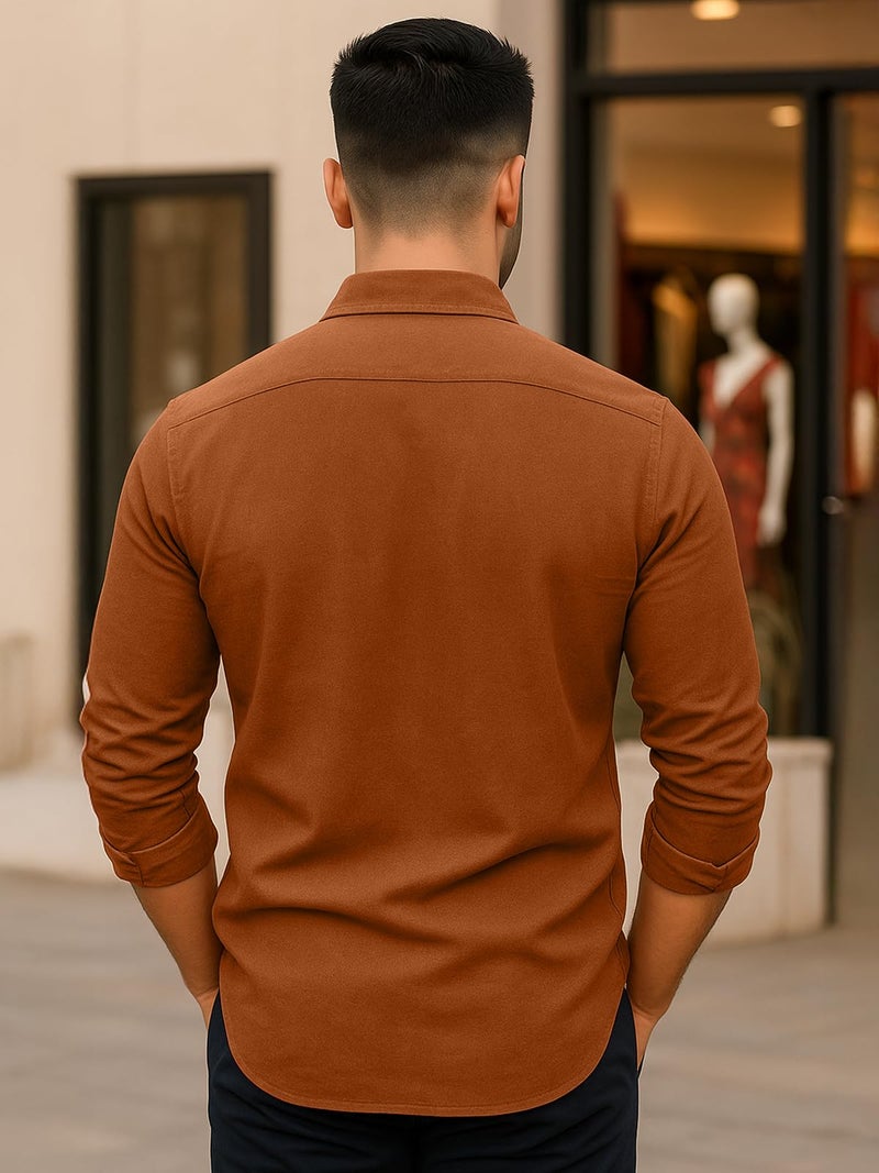 Veirdo® Men's Pure Cotton Utility Shirt | Full Sleeve Casual Button-Down with Dual Chest Pockets | Stylish & Comfortable Everyday Wear | VD_FS_RC_SH_RST_S Rust - Image 3