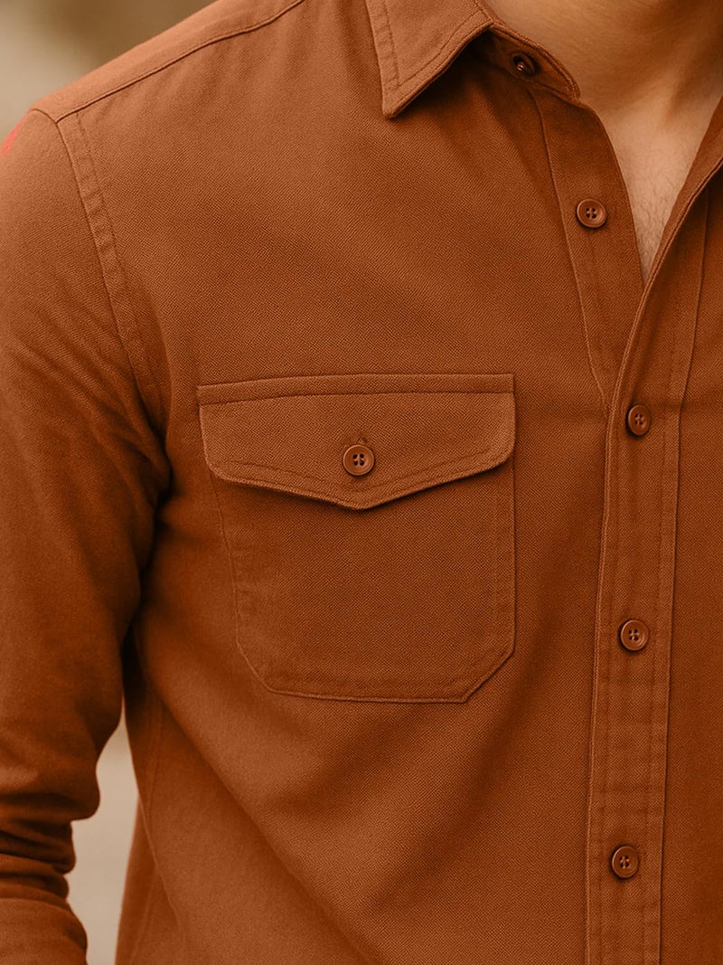 Veirdo® Men's Pure Cotton Utility Shirt | Full Sleeve Casual Button-Down with Dual Chest Pockets | Stylish & Comfortable Everyday Wear | VD_FS_RC_SH_RST_S Rust - Image 5