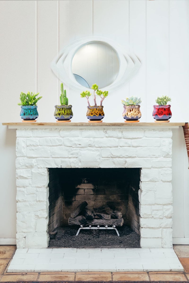 LamDawn Cute Ceramic Succulent Garden Pots, Planter with Drainage and Attached Saucer, Set of 5 -Plants Not Included (Fambe) - Image 4