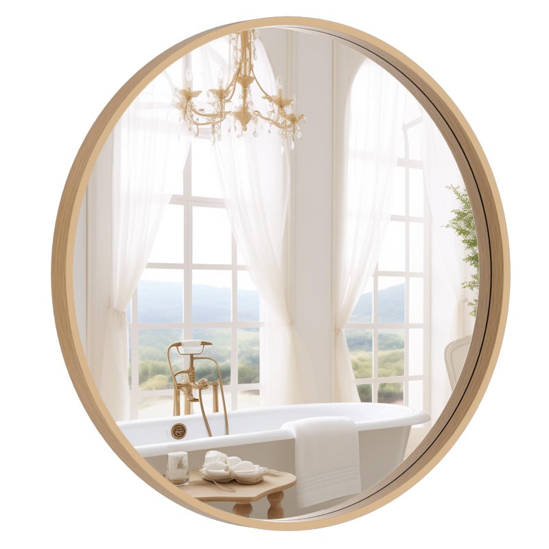 WallBeyond Round Wood Mirror 24 inch Circle Wall Mirror for Bathroom Round Wall Mirror for Wall Decor Vanity Entryway Living Room Natural