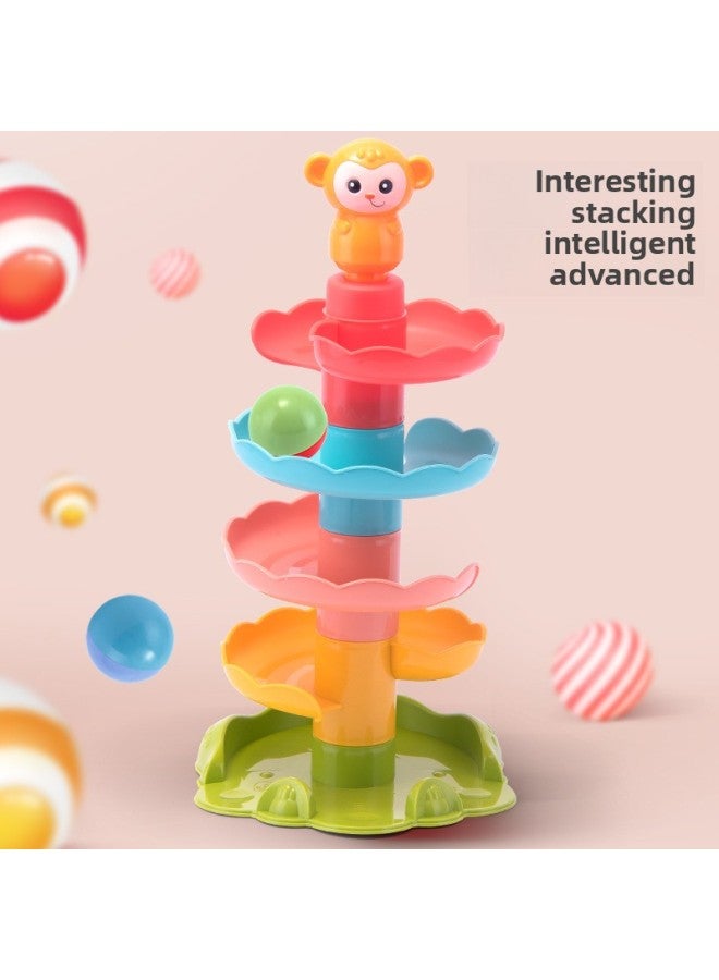 Children's Educational Fun Track Sliding Ball Tower Rolling Ball Baby Early Education Monkey Stacked Toy Tower-Color:1306 Monkey Slide - Image 2