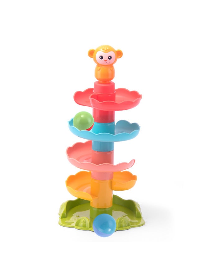 Children's Educational Fun Track Sliding Ball Tower Rolling Ball Baby Early Education Monkey Stacked Toy Tower-Color:1306 Monkey Slide - Image 1
