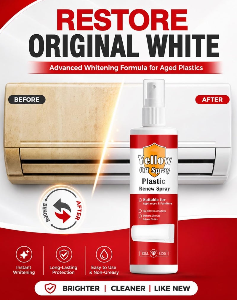 Plastic Yellowing Agent Spray, Plastic Yellow-Off Spray Cleaner for Aged Plastics, Fast-Acting Whitening Restorer for AC Units, Refrigerators, ABS & PVC (3 Set) - Image 2