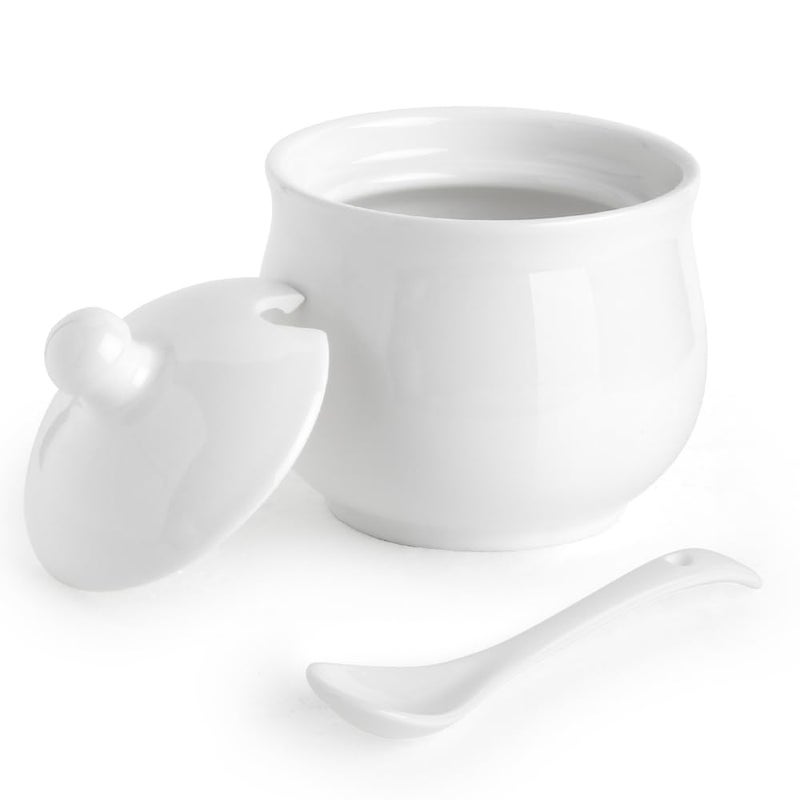 Cyimi Porcelain Sugar Bowl with Lid and Spoon7 OZ Ceramic Salt Storage JarWhite Seasoning Container for Home and KitchenWhite