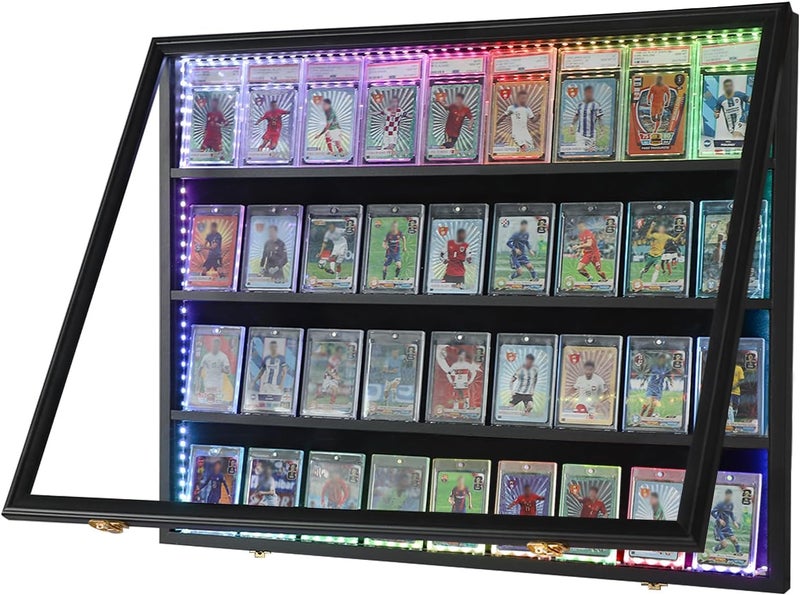 Temgee 36 Graded Sports Card Display Case with LED - Lockable Trading Card Collector Wall Display Holder for Baseball Basketball Football Hockey Cards, UV Protection Acrylic(Black) - Image 1
