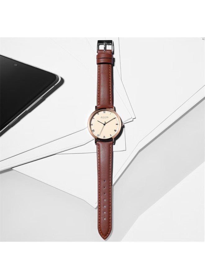 Julius Men's Watch, Simple Leather Strap, Fashionable And Versatile, Waterproof, Stylish Quartz Student Watch, Brown Ja-1365mb - Image 5