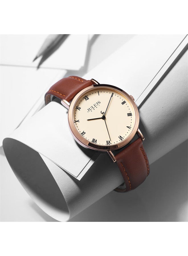 Julius Men's Watch, Simple Leather Strap, Fashionable And Versatile, Waterproof, Stylish Quartz Student Watch, Brown Ja-1365mb - Image 2
