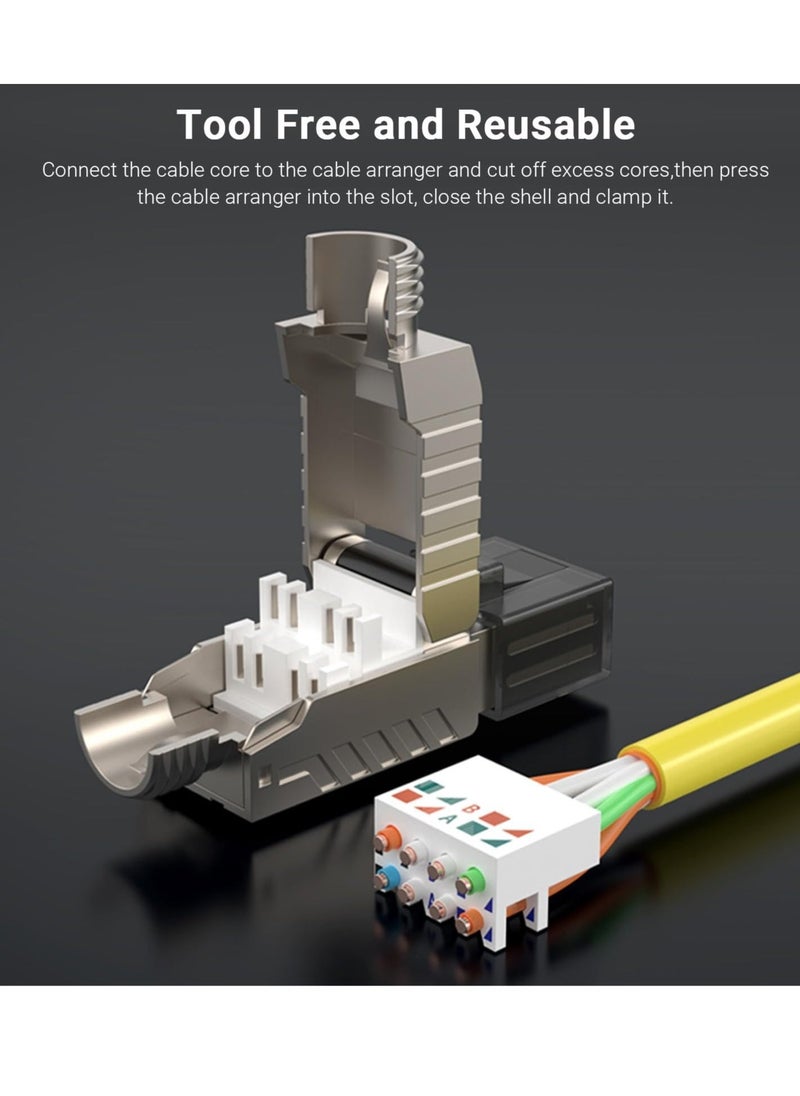 Excefore RJ45 Connectors Tool Free Cat 8, Cat8 Field Termination Plug Shielded RJ45 Modular Plugs for 2000MHz 2GHz 40G Double Shielded Solid LAN Cable 22AWG-24AWG (2-Pack)  - Image 3