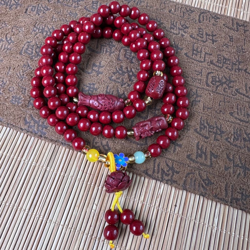 108 Bead Cinnabar Buddhist Prayer Beads Bracelet for Men and Women, Purple Gold Sand Necklace