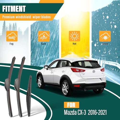 KVQ Windshield Wiper Blades Replacement for Mazda CX3 CX-3 2016 2017 2018 2019 2020 2021,Original Equipment Replacement Front Rear Wiper Blade Set - 22" 19" 10" (Set of 3) - Image 2