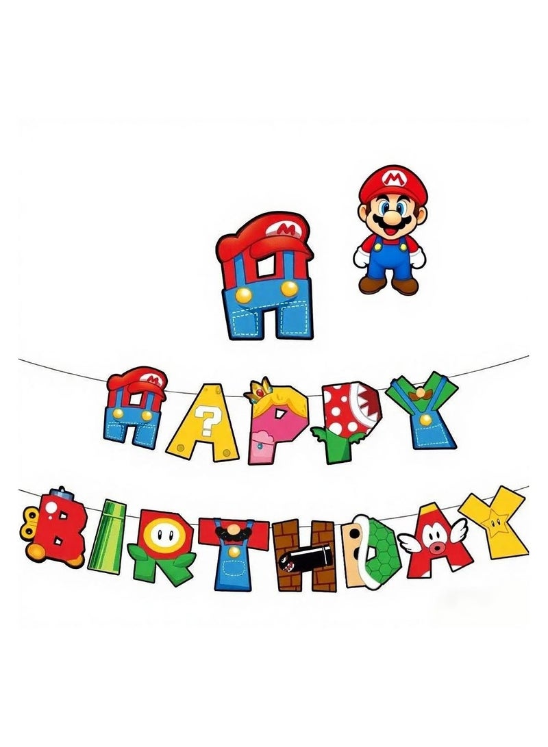 JAYATO New Mario theme birthday party decoration plumber game banner aluminum foil balloon cake topper pull flag - Image 3