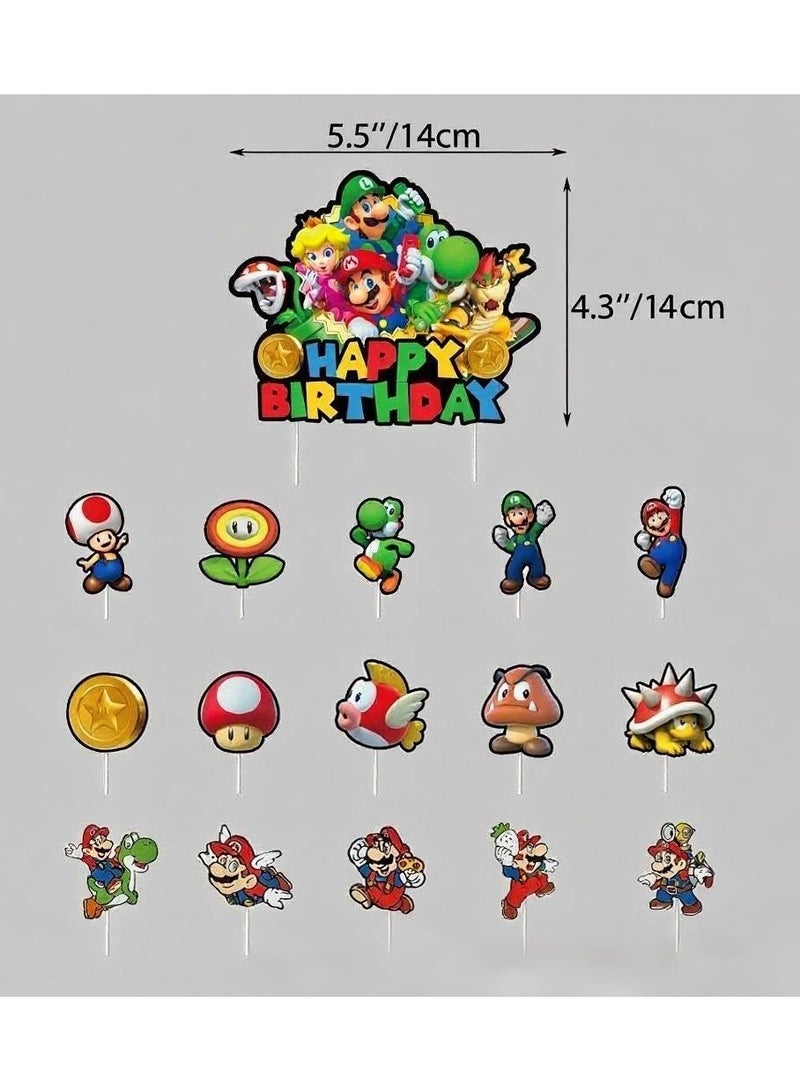 JAYATO New Mario theme birthday party decoration plumber game banner aluminum foil balloon cake topper pull flag - Image 4