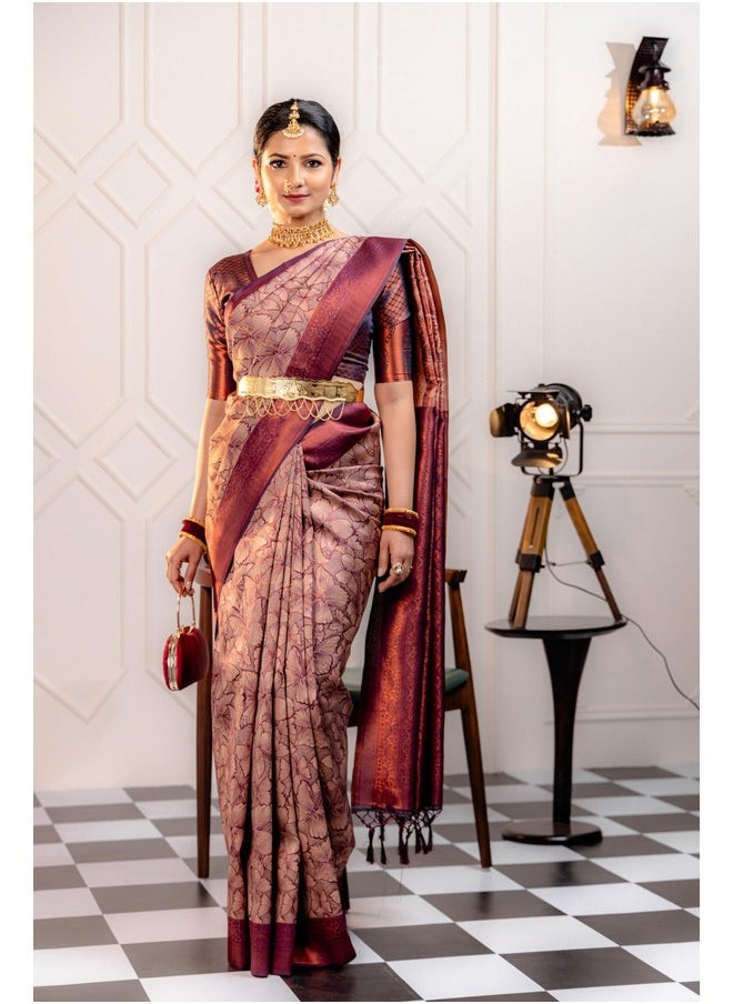 MIMOSA - Mimosa Women's Woven Design Kanjivaram Style Multicolour Art Silk Saree With Blouse Piece : Sa00001644Mjfree - Image 1