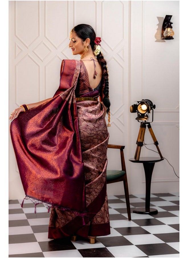 MIMOSA - Mimosa Women's Woven Design Kanjivaram Style Multicolour Art Silk Saree With Blouse Piece : Sa00001644Mjfree - Image 1