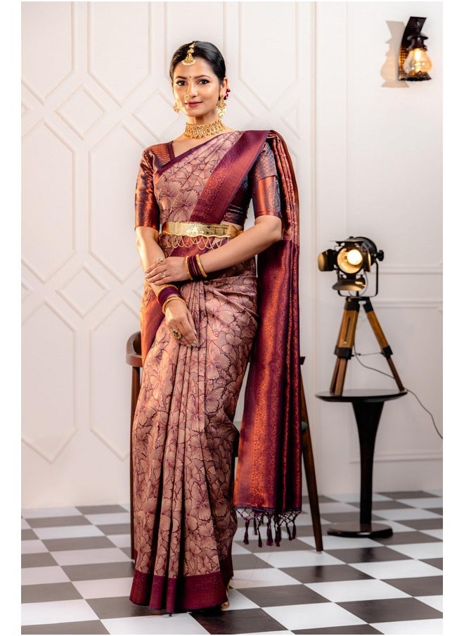 MIMOSA - Mimosa Women's Woven Design Kanjivaram Style Multicolour Art Silk Saree With Blouse Piece : Sa00001644Mjfree - Image 1