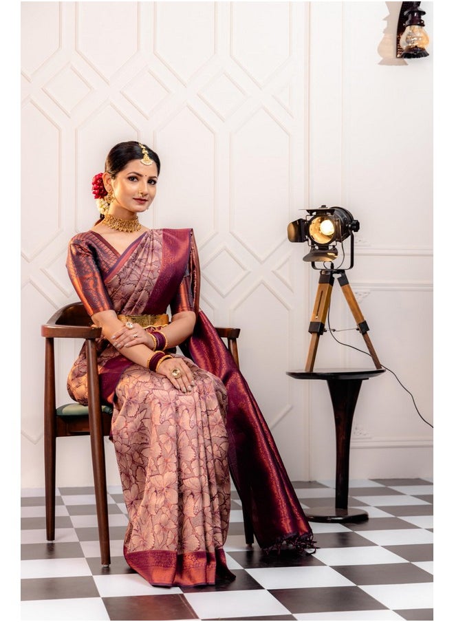 MIMOSA - Mimosa Women's Woven Design Kanjivaram Style Multicolour Art Silk Saree With Blouse Piece : Sa00001644Mjfree - Image 1