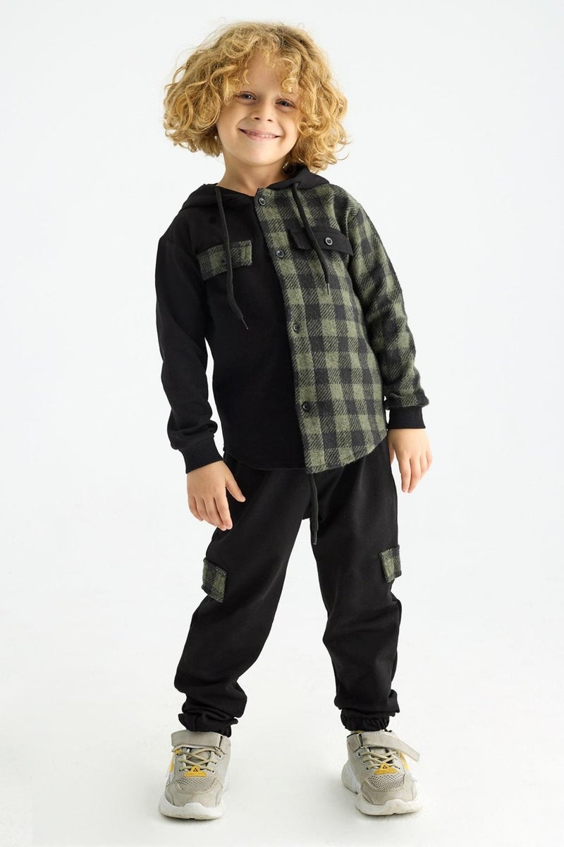 Zepkids Boy Plaid Pocket Hooded Tracksuit Set  - Image 1