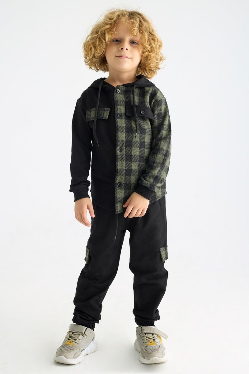 Zepkids Boy Plaid Pocket Hooded Tracksuit Set  - Image 3