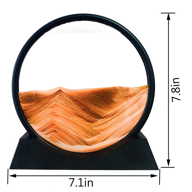 3D Moving Sand Art Picture: 7in Gold Round Lead-Free Glass Frame - Dynamic Relaxing Sandscape for Home Office Desktop Decoration & Adult Teen Gift - Image 3