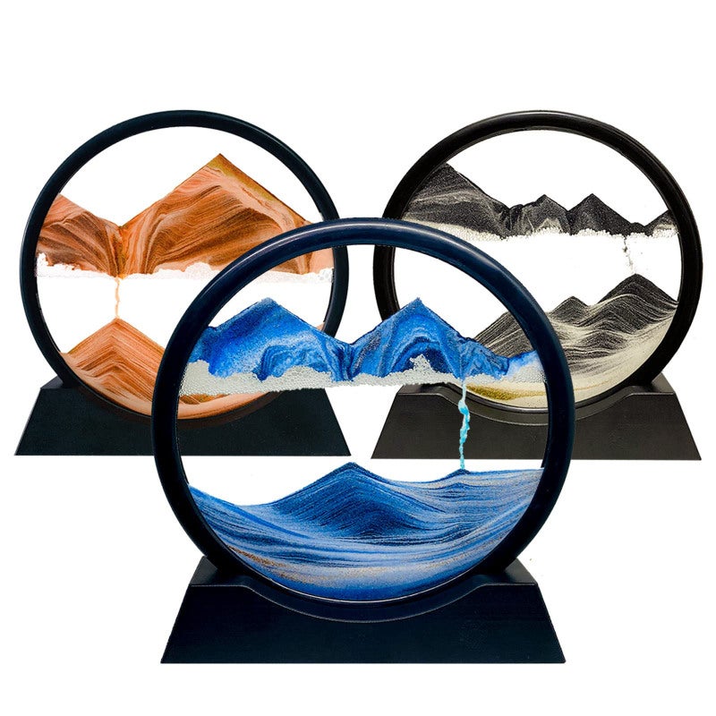 3D Moving Sand Art Picture: 7in Gold Round Lead-Free Glass Frame - Dynamic Relaxing Sandscape for Home Office Desktop Decoration & Adult Teen Gift - Image 4
