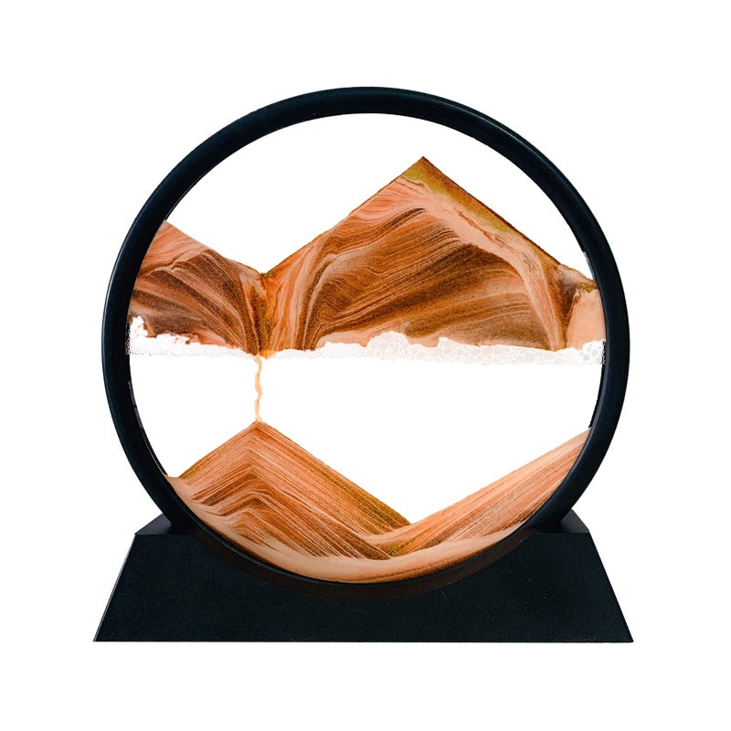 3D Moving Sand Art Picture: 7in Gold Round Lead-Free Glass Frame - Dynamic Relaxing Sandscape for Home Office Desktop Decoration & Adult Teen Gift - Image 1